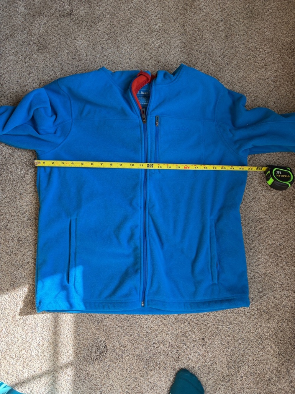 LL Bean Men’s Medium Bright Blue Hooded Fleece Jacket with Red Trim - Picture 4 of 4